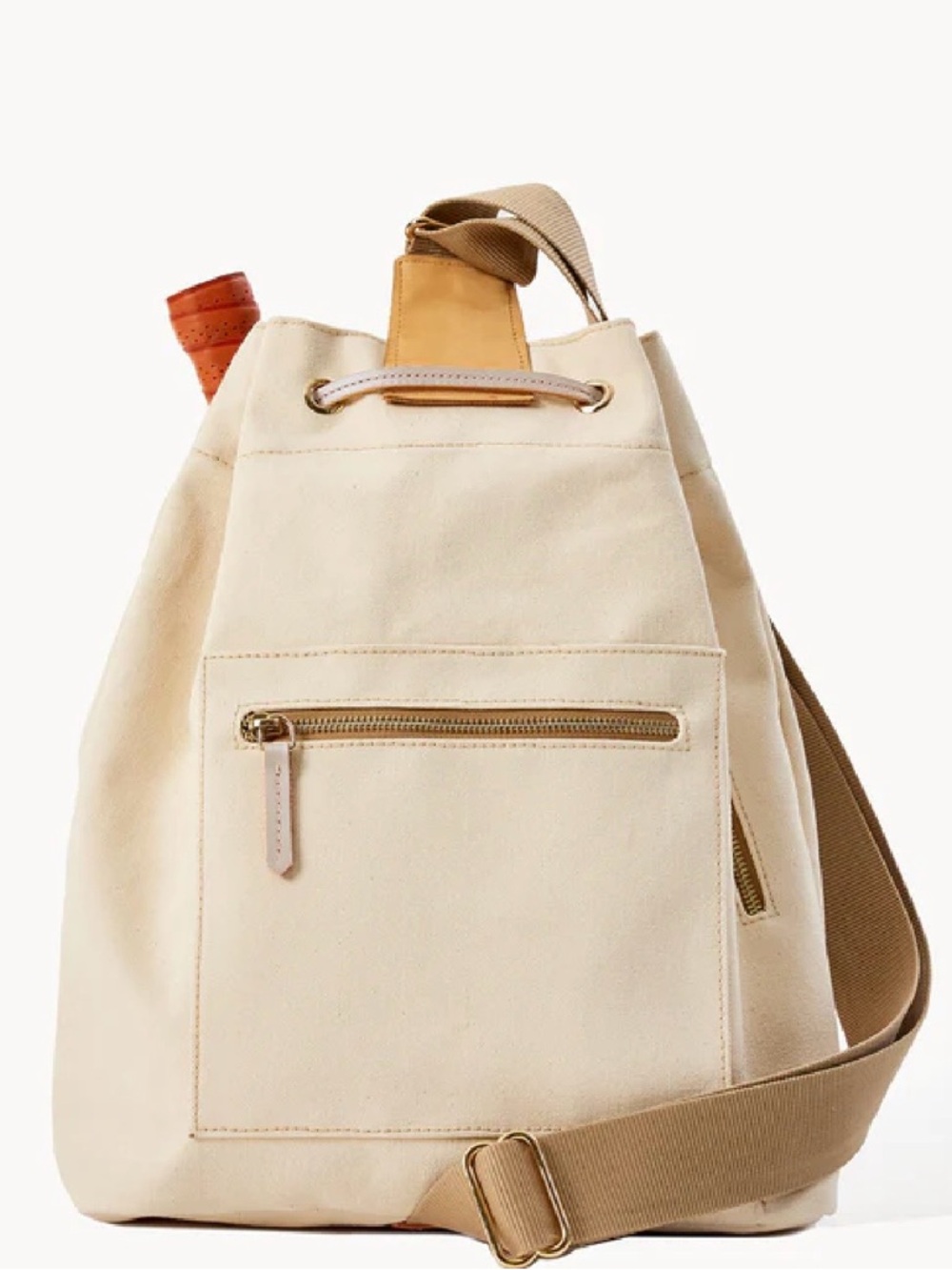 Dooney & Bourke Cream Canvas Drawstring Tote with Leather Paddle Detail - Picture 4 of 5